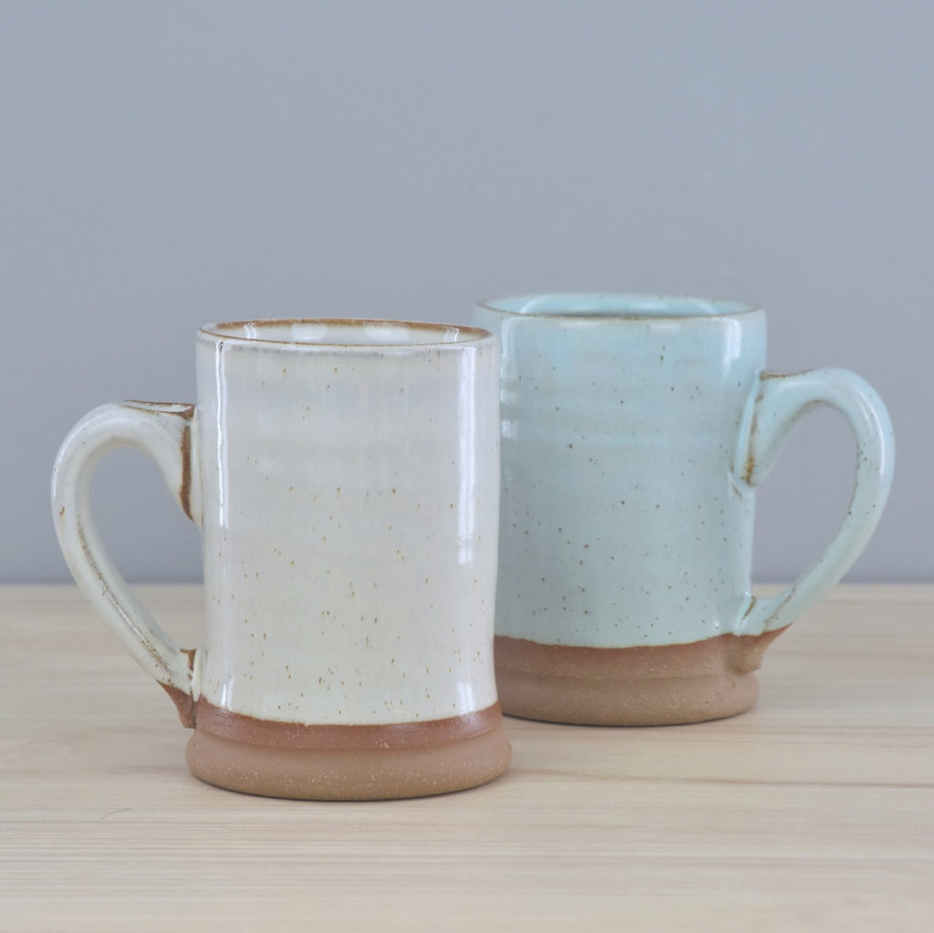 Set of Handmade Classic Mugs - White & Blue Glaze for clean, modern aesthetic - made by hand in Winchester, KY at Dirty South Pottery by Kentucky artists.