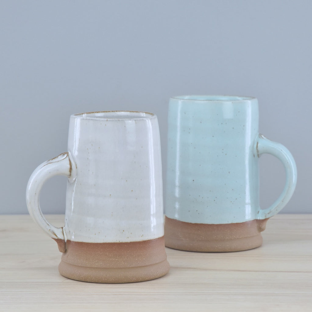Handmade Ceramic Large Mug - in white & blue glaze for clean, modern aesthetic. All pottery made by hand in Winchester, KY by Kentucky artists