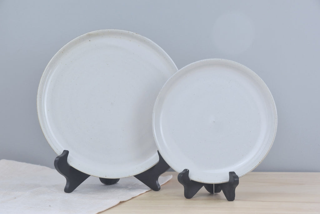 Set of Handmade Lunch & Dinner Plates - White Glaze for clean, modern aesthetic - made by hand in Winchester, KY at Dirty South Pottery by Kentucky artists. 