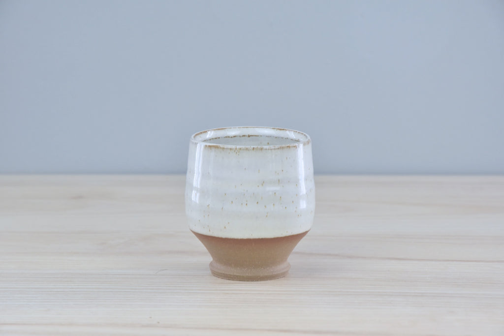 Handmade pottery - ceramic spirit sipper cup - bourbon or whiskey cup -  made in Winchester, KY by Dirty South Pottery. White glaze with speckles.