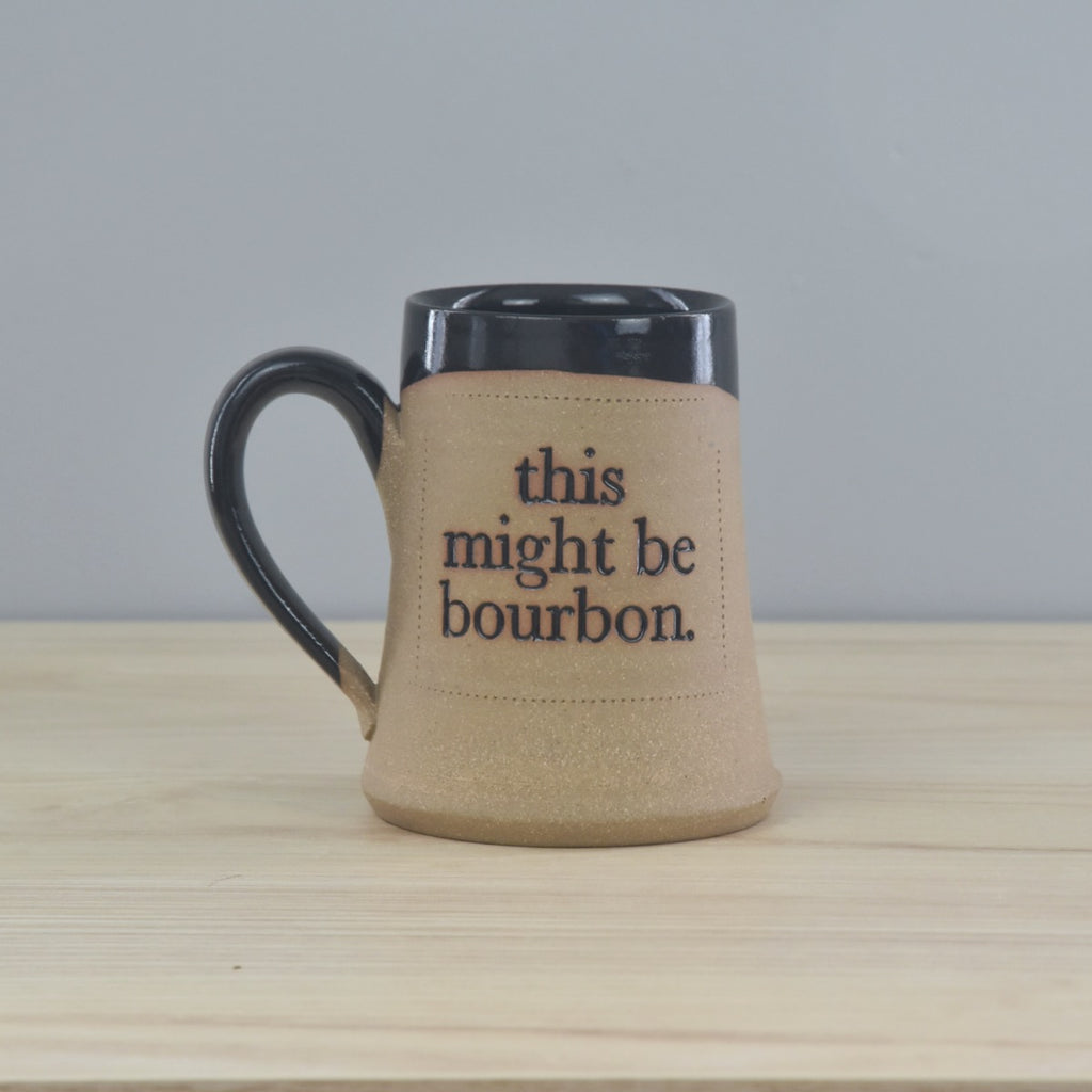 'this might be bourbon' Mug in stoneware clay, handmade pottery from Winchester, Kentucky. Unique bourbon gift for any enthusiast or Kentuckian  Edit alt text