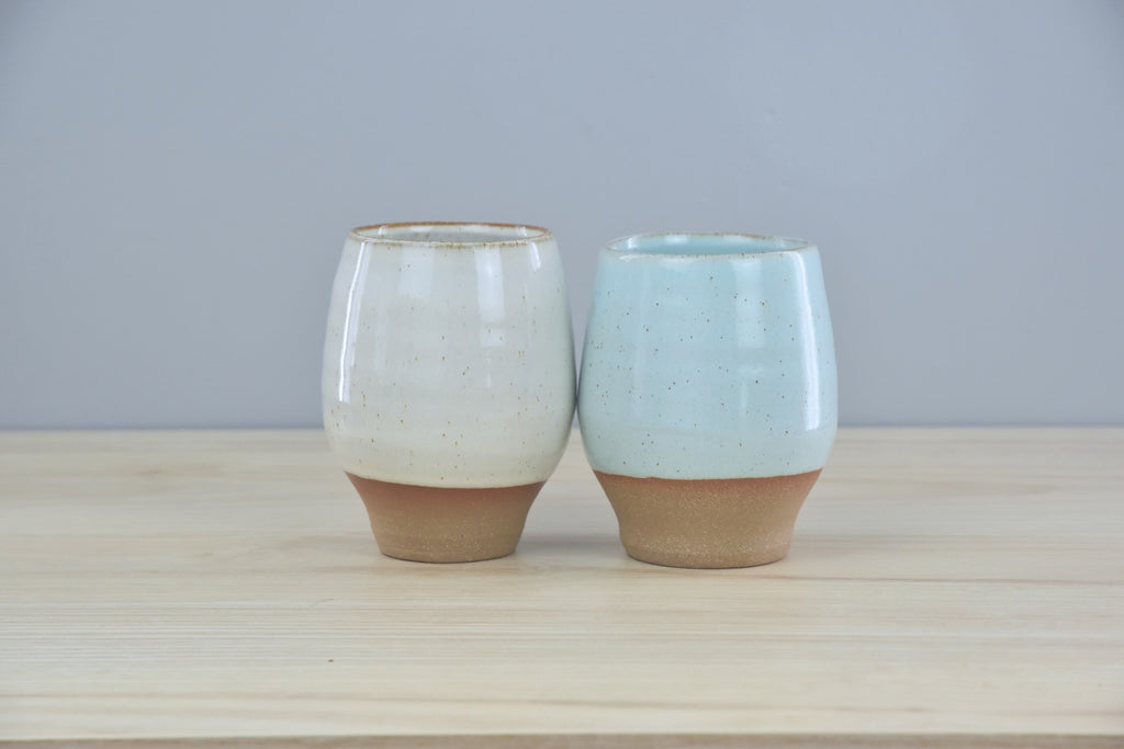 Set of Handmade Ceramic Wine Cup - in white & pale blue glaze for clean, modern aesthetic. All pottery made by hand in Winchester, KY by Kentucky artists