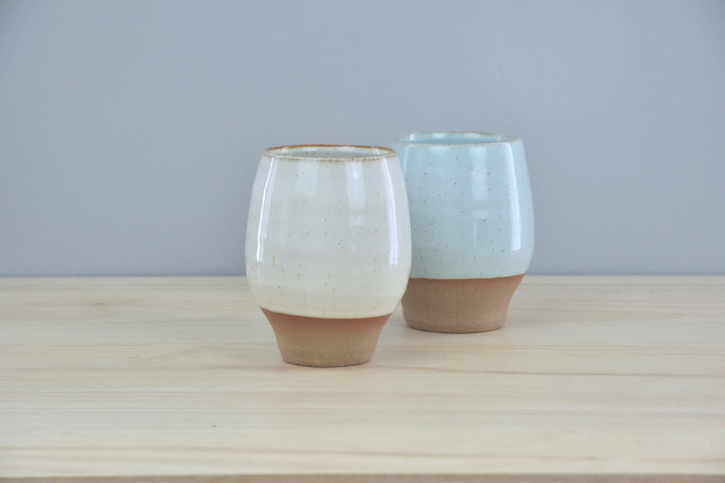 Set of Handmade Ceramic Wine Cup - in white & pale blue glaze for clean, modern aesthetic. All pottery made by hand in Winchester, KY by Kentucky artists