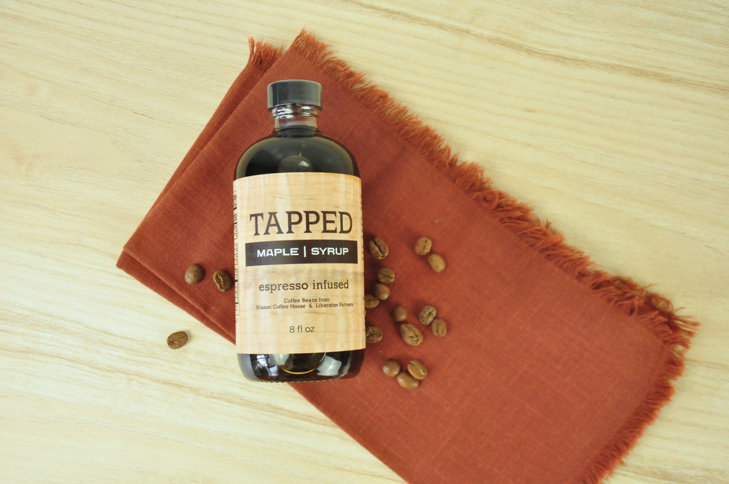 Espresso Infused Maple Syrup pairs well with our handmade pottery and Buttermilk Pancake Mix for a unique gift for coffee lovers- in Winchester, Kentucky