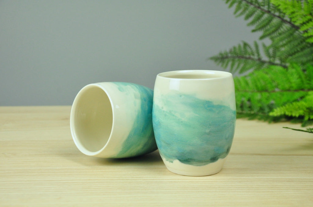 Wine Cups in Watercolor Collection - Hand painted coastal blue glaze on handmade pottery. Made near Lexington, KY 