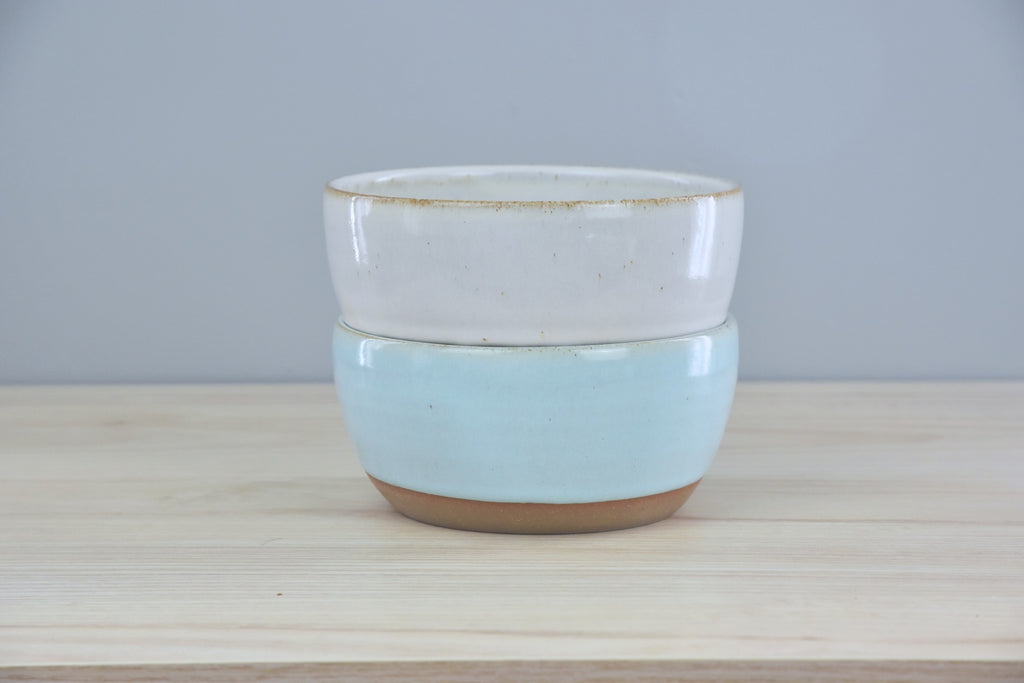 Set of Handmade Bowls - in white & blue glaze for clean, modern aesthetic. All pottery made by hand in Winchester, KY by Kentucky artists