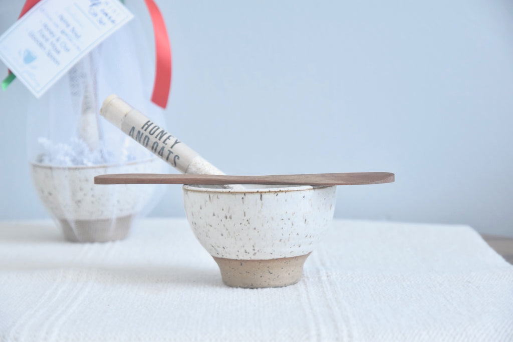 Mini Self Care Gift - includes small handmade ceramic bowl, face mask, and handmade wooden knife - teacher gift idea, friend gift idea