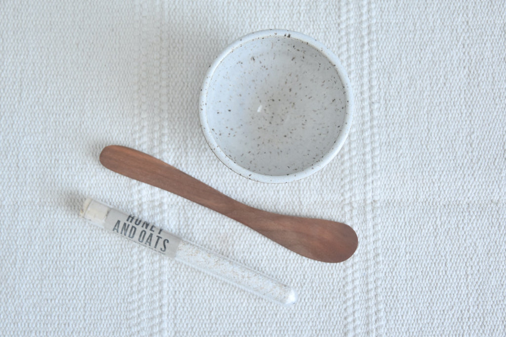 Mini Self Care Gift - includes small handmade ceramic bowl, face mask, and handmade wooden knife - teacher gift idea, friend gift idea