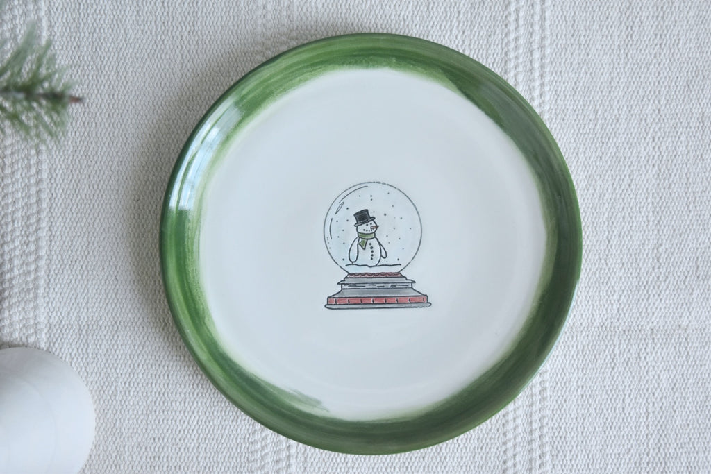 Snow Globe Holiday Ceramic Plate - Santa Cookie Plate - Handmade in Winchester, Kentucky - copyright Dirty South Pottery