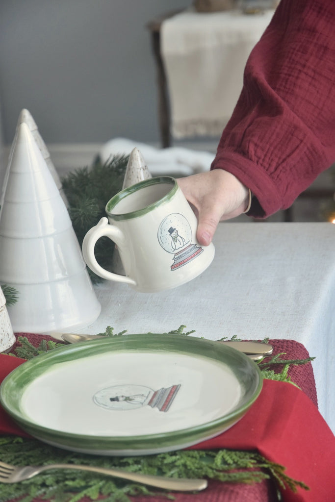 Snowman Snow Globe Holiday Ceramic Mug - Coffee Hot Chocolate Christmas Mug - Handmade in Winchester, Kentucky - copyright Dirty South Pottery