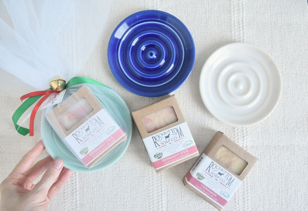 Handmade Soap Dish Gift Set with small batch soap & soap dish . Hostess gift idea . Teacher Gift idea