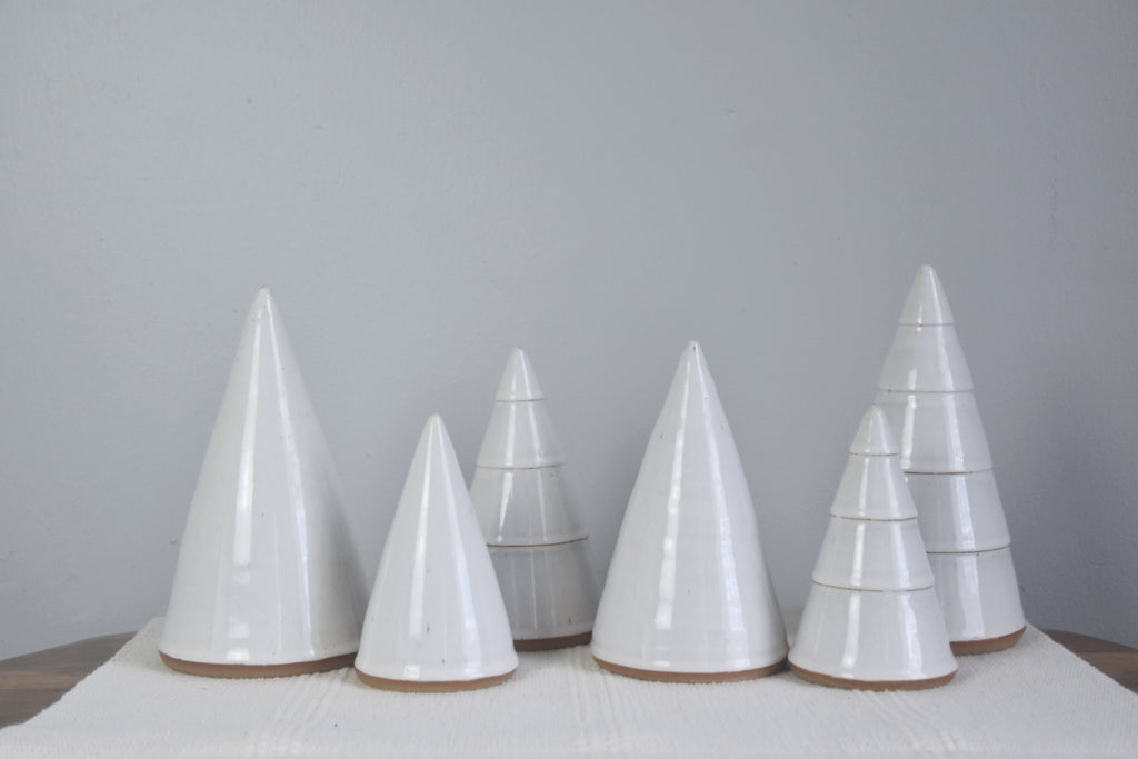 Handmade ceramic white Christmas trees in small, medium, large - made in Kentucky