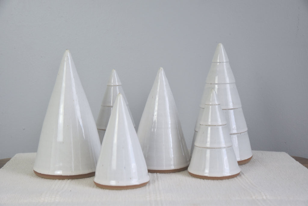 Handmade ceramic white Christmas trees in small, medium, large - made in Kentucky