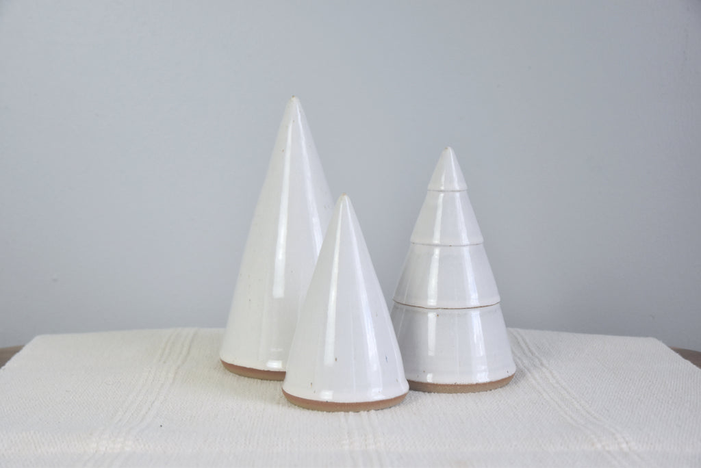 Handmade ceramic white Christmas trees in small, medium, large - made in Kentucky