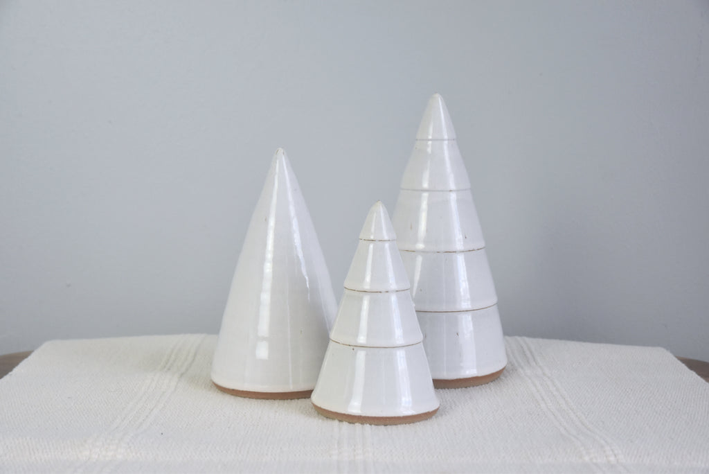 Handmade ceramic white Christmas trees in small, medium, large - made in Kentucky