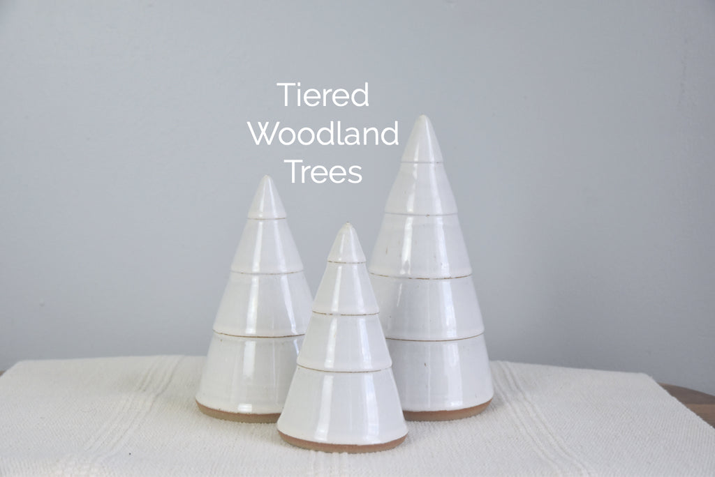 Handmade ceramic white Christmas trees in small, medium, large - made in Kentucky
