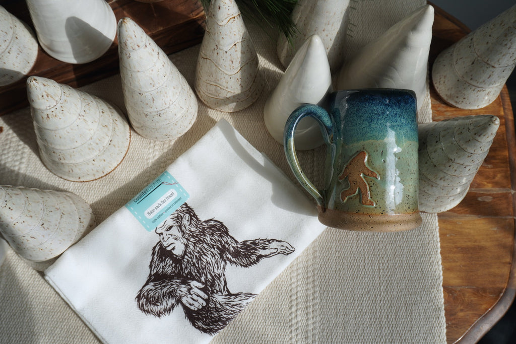 Handmade Bigfoot Mug with Bigfoot Tea Towel