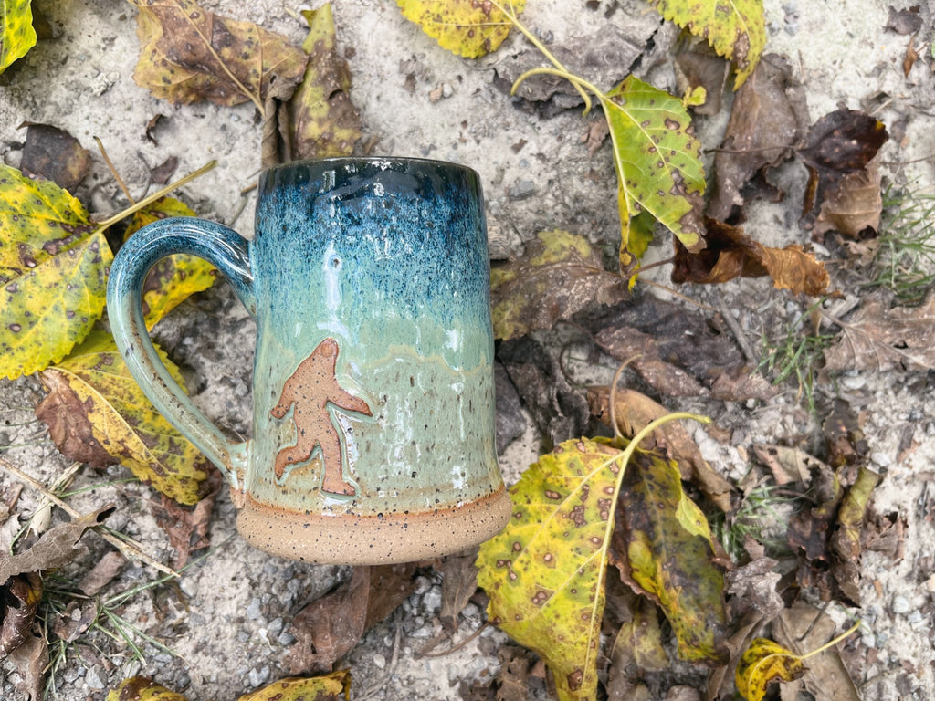 Sasquatch Mug in blue and green in the wild