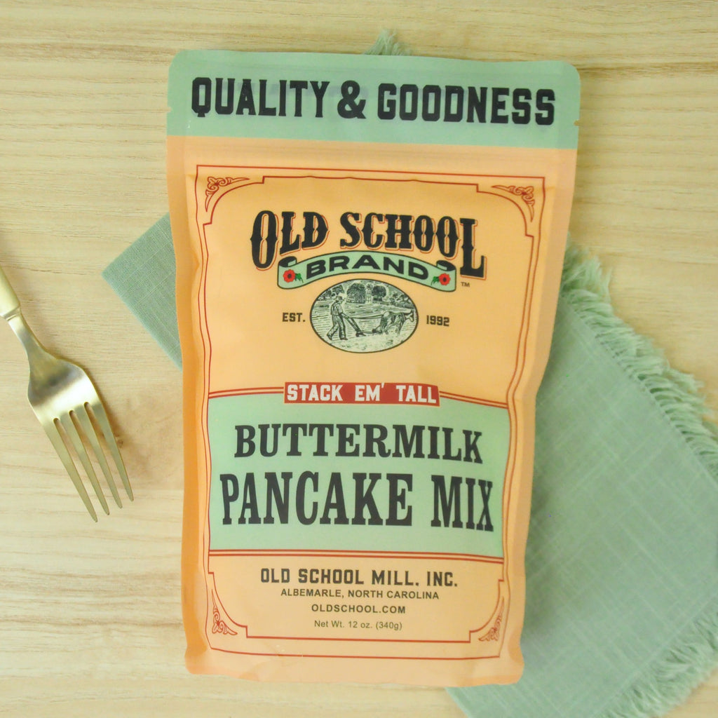 Old School Brand Pancake Mix pairs well with our handmade pottery and pure maple syrup for a unique gift - in Winchester, Kentucky