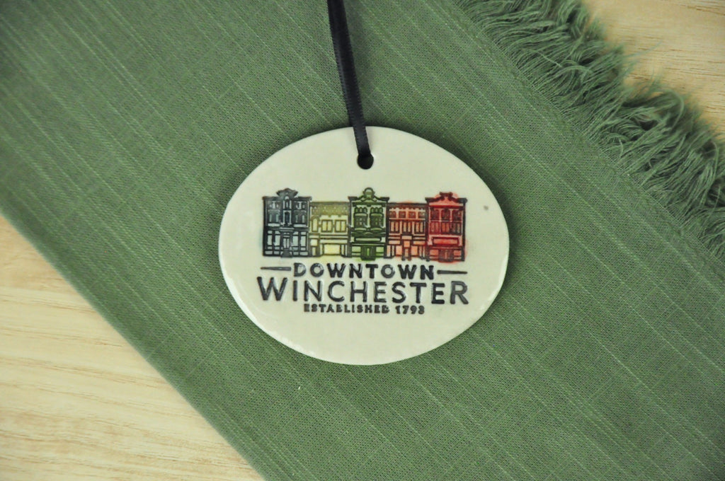 Downtown Winchester KY Ornament, handmade ceramic ornament, hand painted.