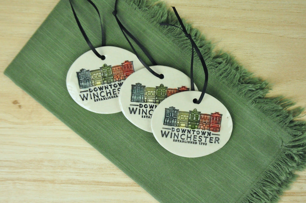 Downtown Winchester KY Ornament, handmade ceramic ornament, hand painted.