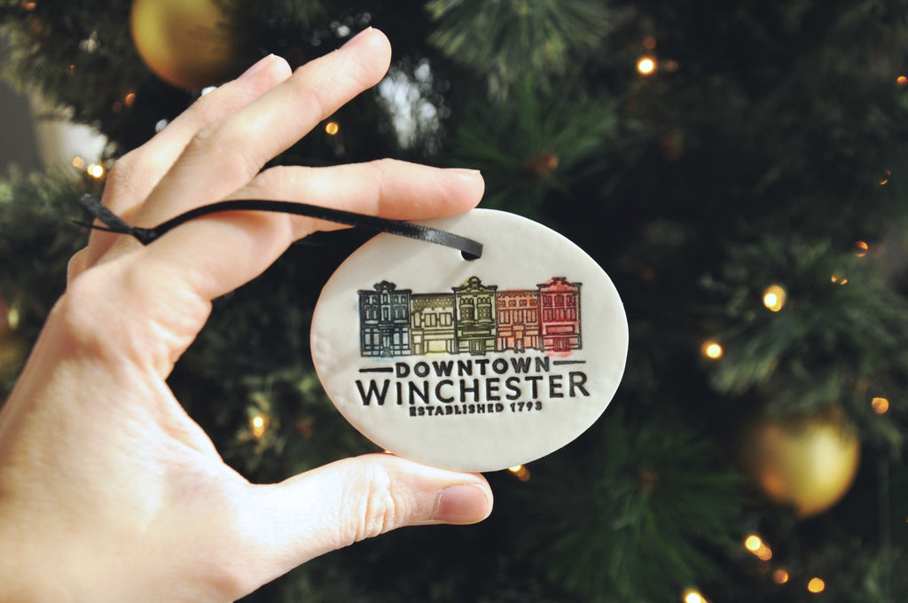 Downtown Winchester KY Ornament, handmade ceramic ornament, hand painted.