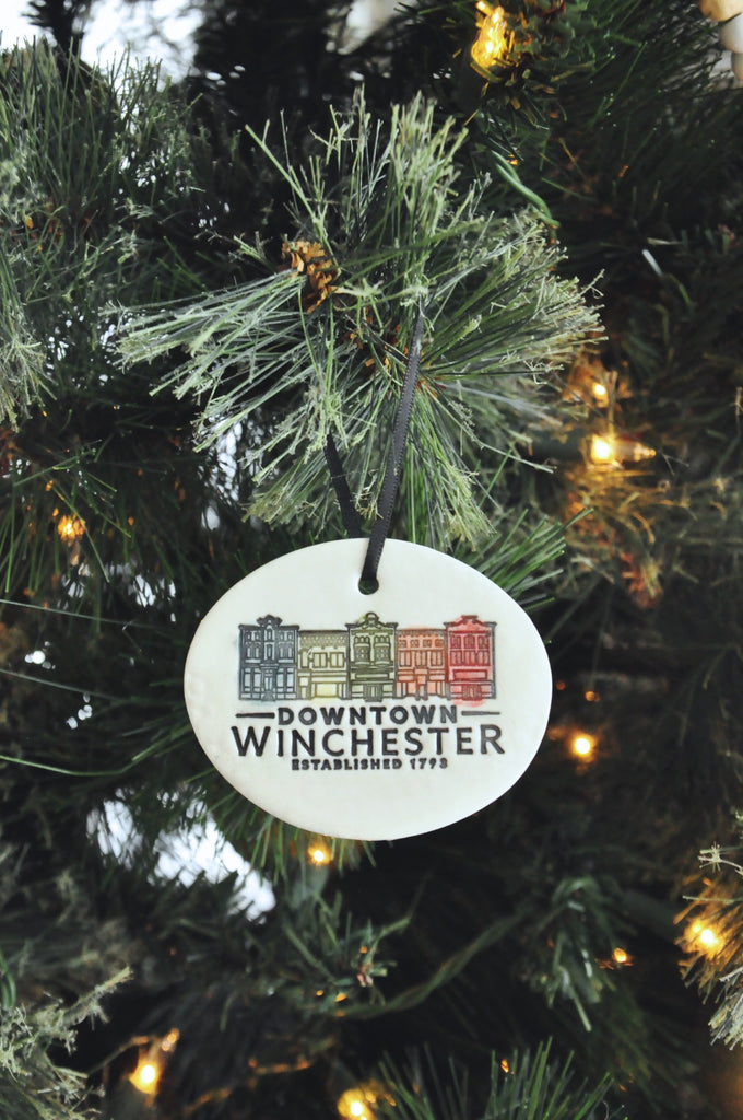 Downtown Winchester KY Ornament, handmade ceramic ornament, hand painted.