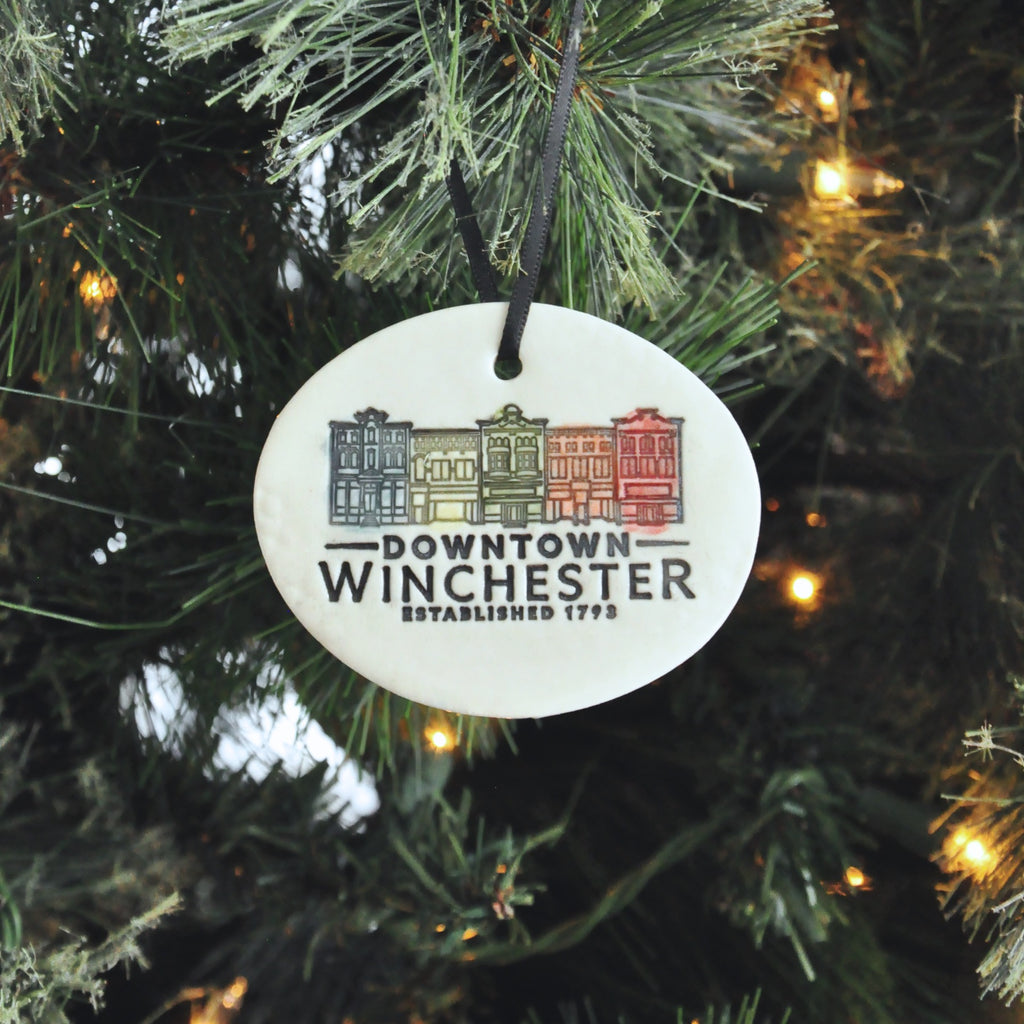 Downtown Winchester KY Ornament, handmade ceramic ornament, hand painted.