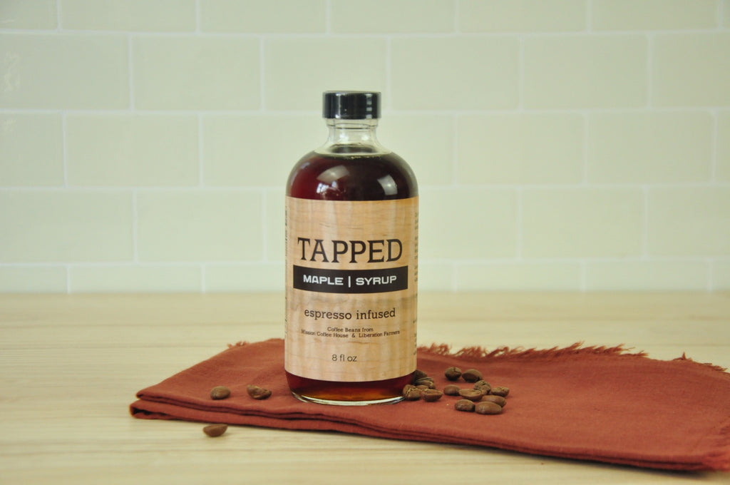 Espresso Infused Maple Syrup pairs well with our handmade pottery and Buttermilk Pancake Mix for a unique gift for coffee lovers- in Winchester, Kentucky