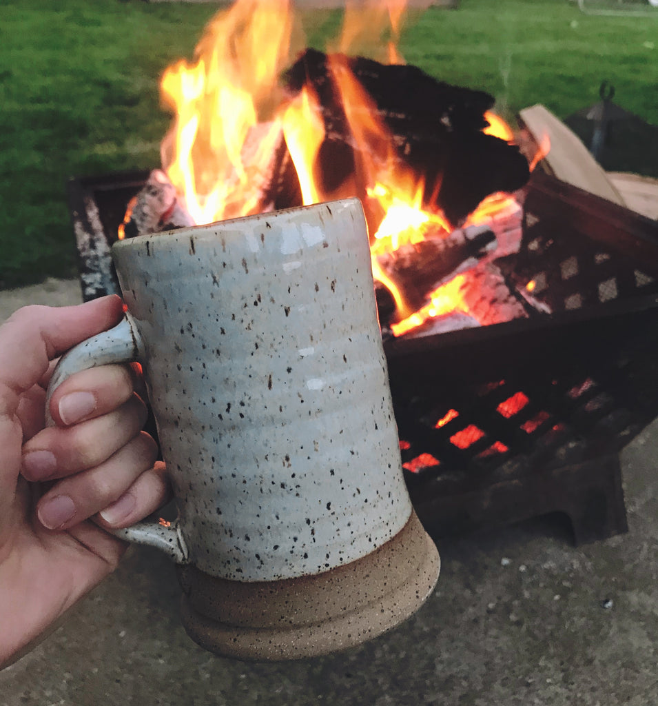 Large Handmade Mug - Speckled White Glaze on Stoneware - Farmhouse Style