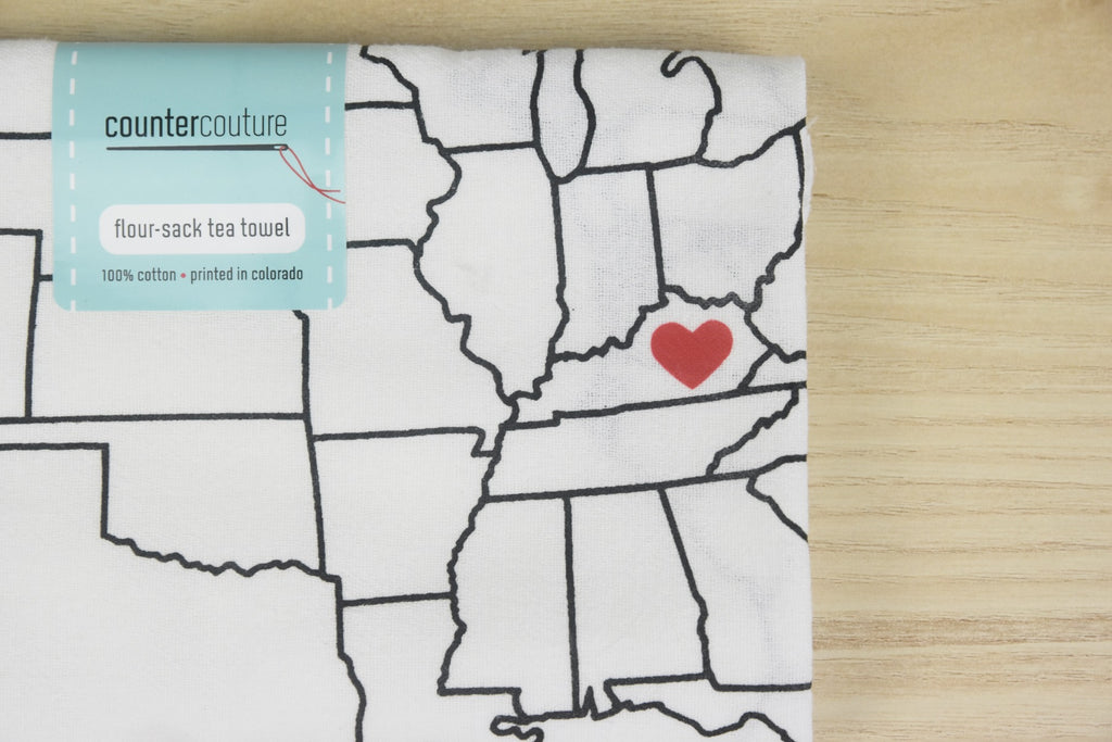 Kentucky Love Map Tea Towel