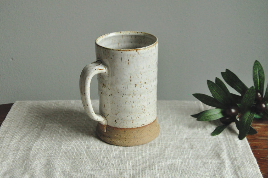 Large Handmade Mug - Speckled White Glaze on Stoneware - Farmhouse Style