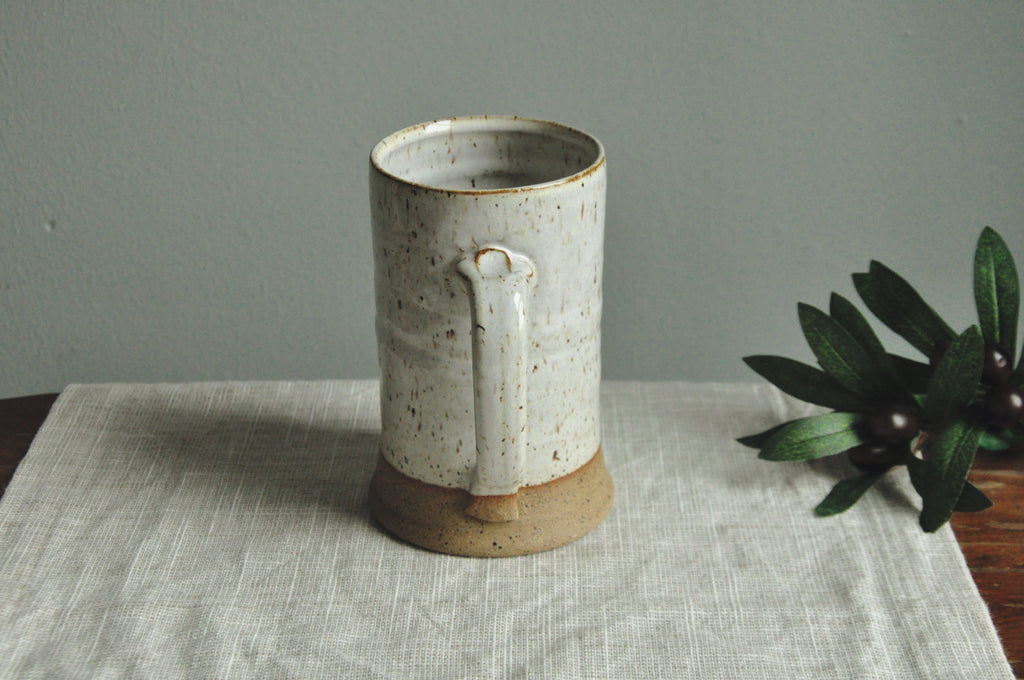 Large Handmade Mug - Speckled White Glaze on Stoneware - Farmhouse Style