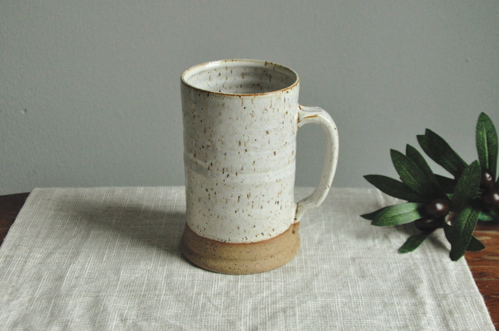 Large Handmade Mug - Speckled White Glaze on Stoneware - Farmhouse Style