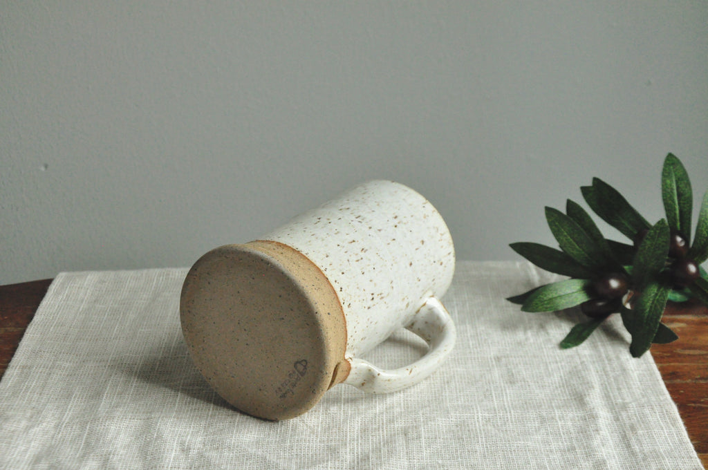 Large Handmade Mug - Speckled White Glaze on Stoneware - Farmhouse Style