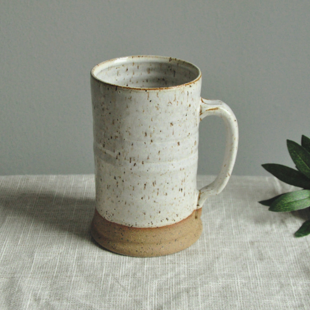 Large Handmade Mug - Speckled White Glaze on Stoneware - Farmhouse Style