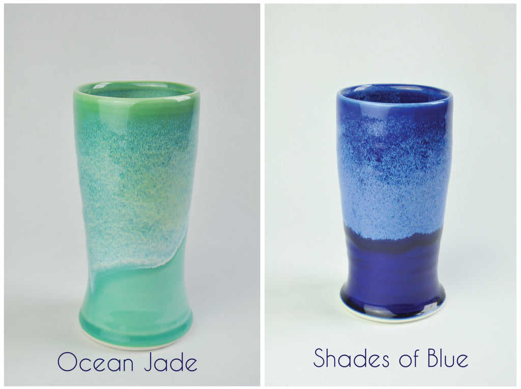 Kitchen + Table Collection Glazes: Ocean Jade and Shades of Blue. Handmade pottery in Kentucky by Dirty South Pottery