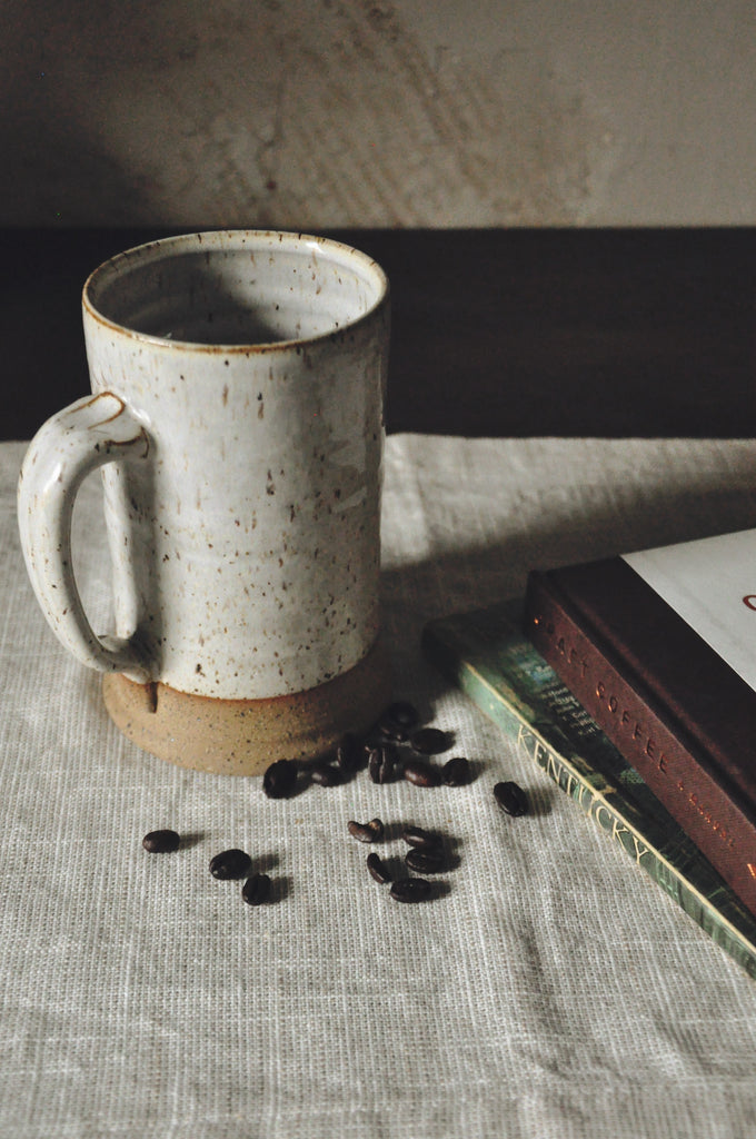 Large Handmade Mug - Speckled White Glaze on Stoneware - Farmhouse Style