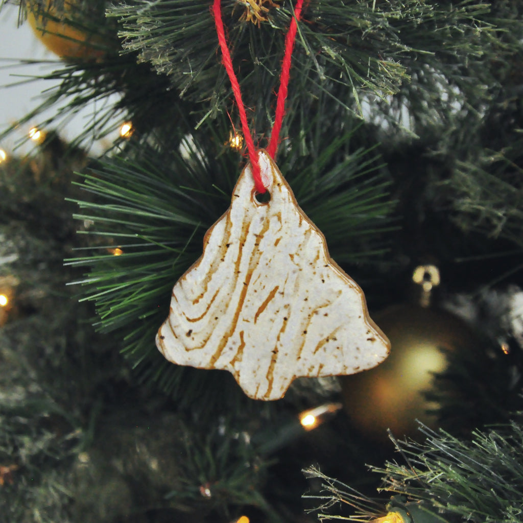 Handmade Christmas tree shape ornament with texture in white and brown, classic Christmas ornament, farmhouse tree ornament