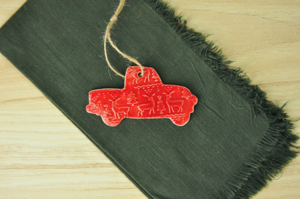 Red Truck Ornament with Sweater Pattern - Nostalgia, Country, Rustic Christmas Ornament