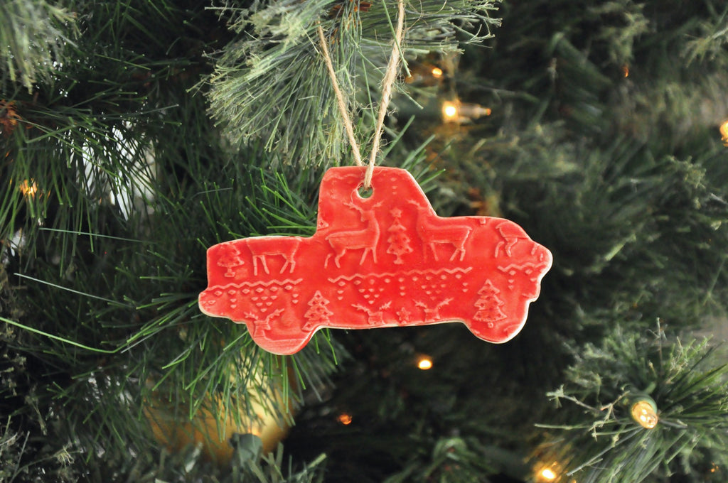 Red Truck Ornament with Sweater Pattern - Nostalgia, Country, Rustic Christmas Ornament