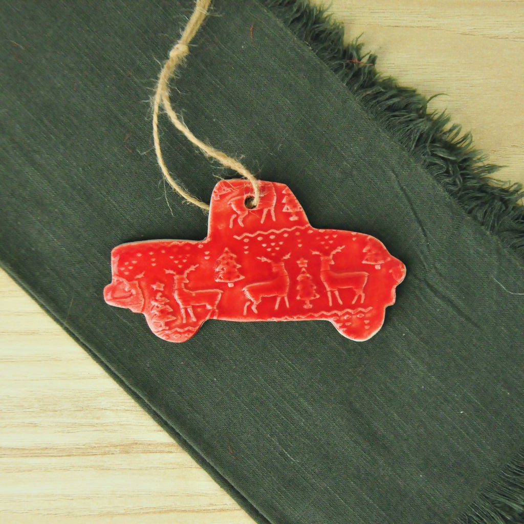 Red Truck Ornament with Sweater Pattern - Nostalgia, Country, Rustic Christmas Ornament