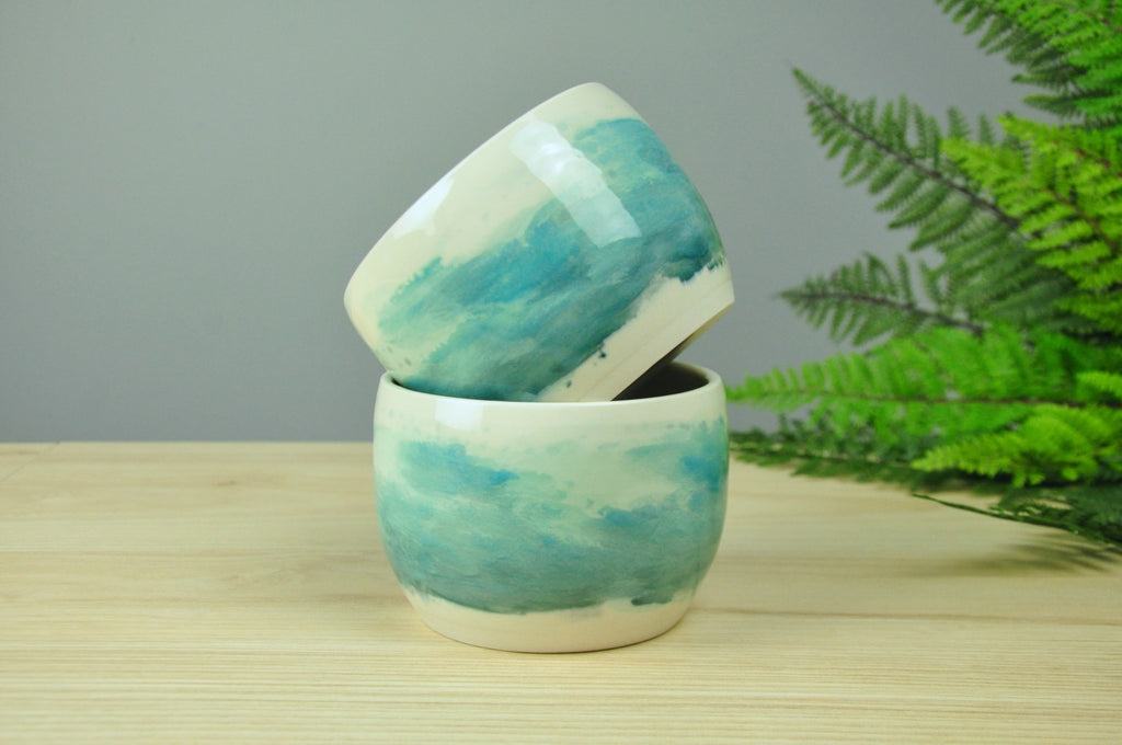 Watercolor Bowl - Handmade pottery painted with coastal blues to create a unique piece every time. Made in Kentucky