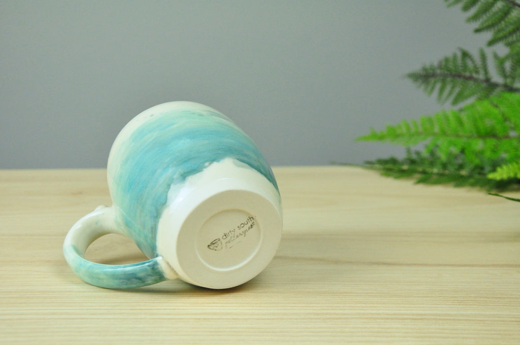 Watercolor Mug - Ombre Blue glaze is handprinted onto our handmade pottery. Made in Kentucky