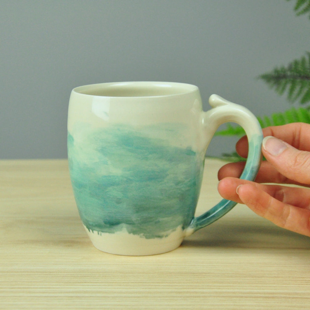 Watercolor Mug - Ombre Blue glaze is handprinted onto our handmade pottery. Made in Kentucky