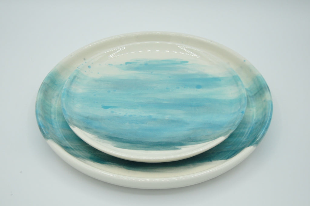 Dinner & Lunch Plates in WaterColor Collection - Coastal Seaside Blues are painted on these handmade plates. Made in Winchester, KY