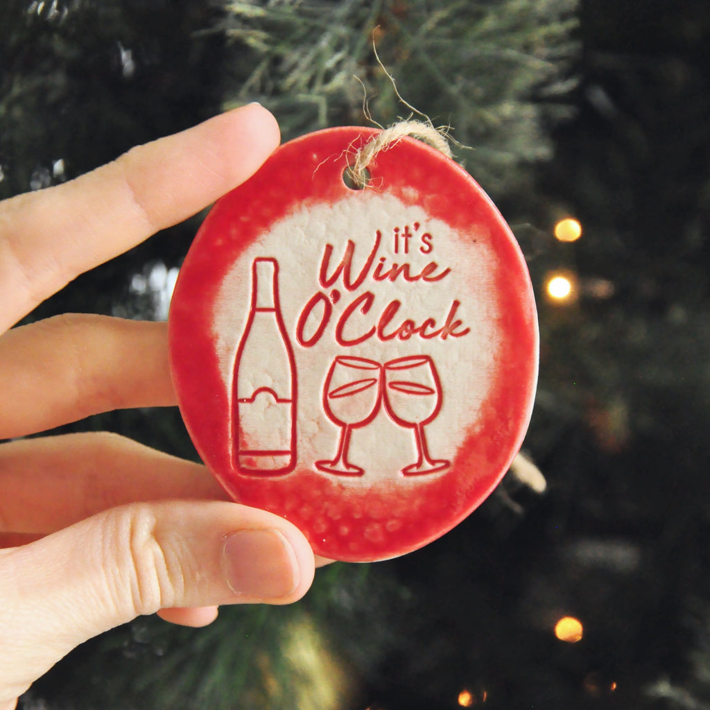 Funny Ornaments for Wine Lovers, this handmade Wine O'clock Ornament is a great gift. 