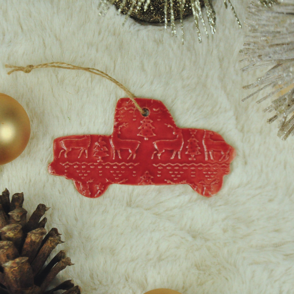 Red Truck Ornament with Sweater Pattern - Nostalgia, Country, Rustic Christmas Ornament