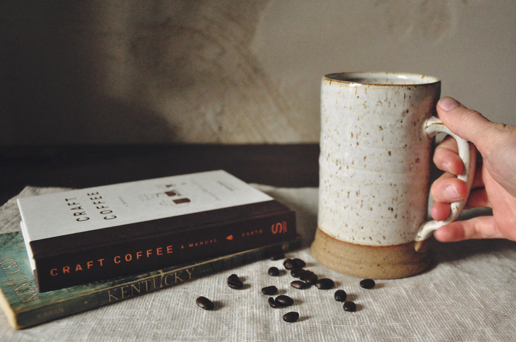 Large Handmade Mug - Speckled White Glaze on Stoneware - Farmhouse Style